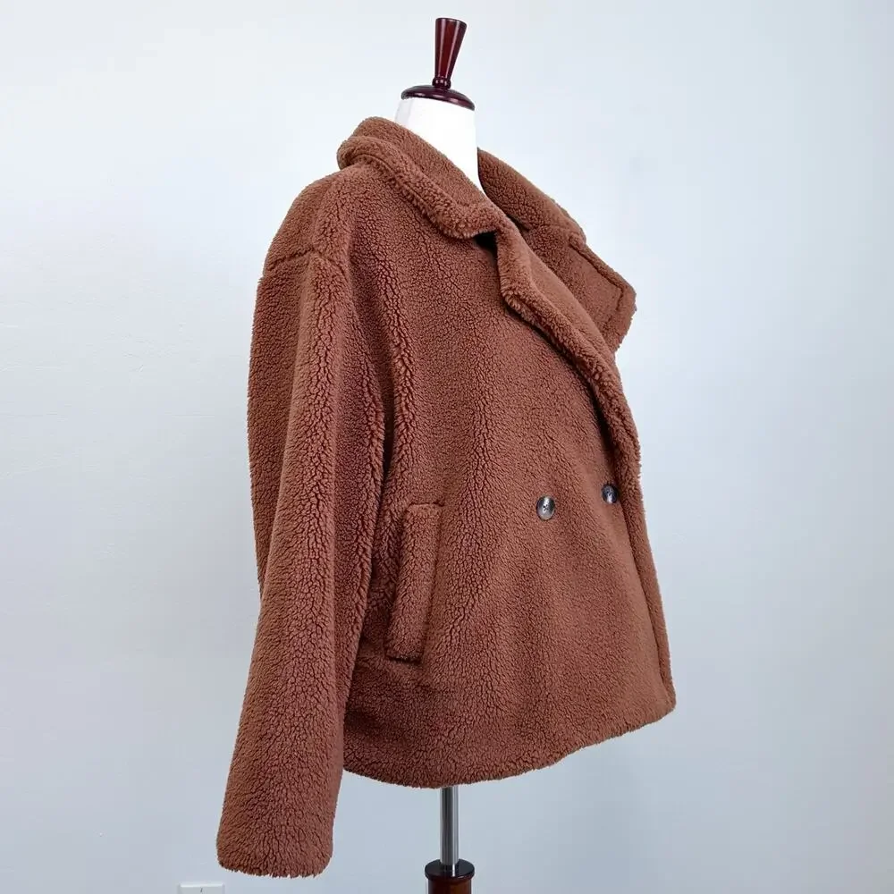 Gap Brown Teddy Sherpa Cozy Fleece Collared Double-Breasted Jacket Coat XL